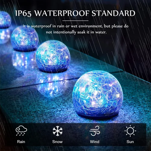 Vista 5 de Honoson Luces solares decorativas para exteriores, impermeables, luces LED de cristal agrietado para caminos, pasarelas, jardín, patio, decoración