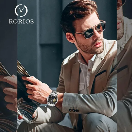Vista 2 de RORIOS Reloj para hombre luminoso reloj mecánico automático con correa de acero inoxidable Tourbillon impermeable relojes de pulsera
