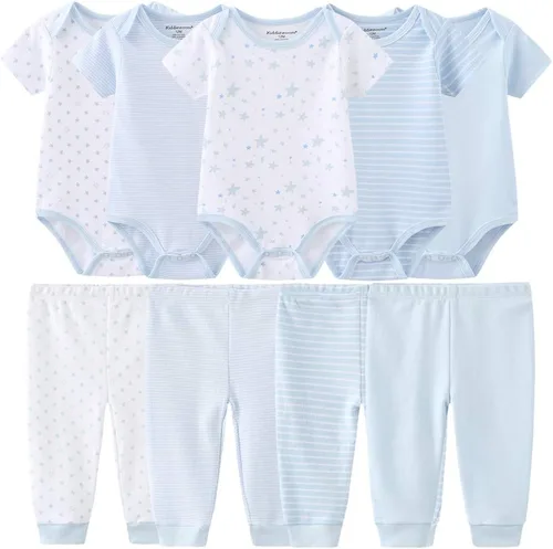 Vista 28 de Conjunto de canastilla para bebé, 9 piezas, conjunto de mamelucos y pantalones, conjunto de regalo unisex para bebé