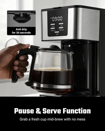 Vista 6 de SHARDOR Cafetera programable de 12 tazas, regular y audaz, pantalla LED