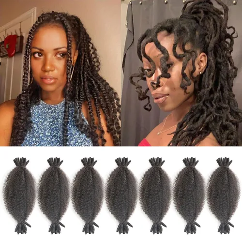 Vista 6 de Cabello afro trenzado elástico de 16 pulgadas, paquete de 3 marley twist para rastas falsas, trenzas rizadas de mariposa, cabello trenzado marley