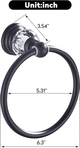 Vista 4 de WINCASE Anillo Toallero de Cristal, Soporte para Toallas de Mano Negro, Colgadores de Toallas Redondos para Baño Montaje en Pared Negro Mate