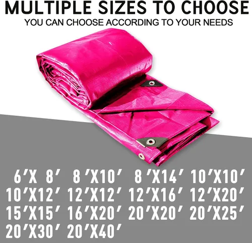 Vista 5 de STARPYNG-12 Mil Pink/Silver 5x20 Feet Tarp-Heavy Duty Poly Tarp-Cover,Waterproof, UV Resistant, Weather Resistant, Cover Cars, Boats