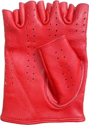 Vista 2 de Guantes sin forro de piel de oveja genuina para hombre, medio dedo, ciclismo, motocicleta, ejercicio y fitness, sin forro
