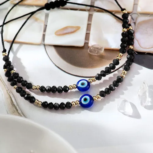 Vista 3 de Tarsus Delicadas pulseras de cuentas de mal de ojo amuleto de cuerda ajustable para mujeres y hombres