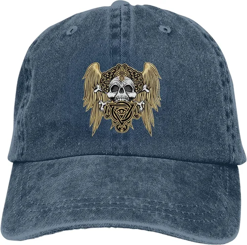 Vista 9 de Cowboy Hat Trendy Hats for Man and Women Djustable Four Season Outdoor Baseball Cap of Hell Skull with Angel Navy Blue