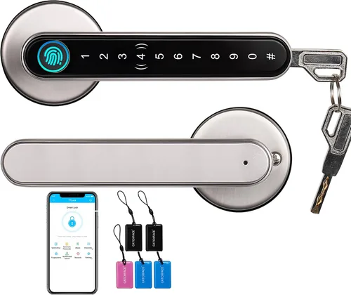 Vista 11 de CATCHFACE Cerradura inteligente de huellas dactilares, habilitada para WiFi, cerradura de puerta biométrica con aplicación gratuita, comparte Ekey