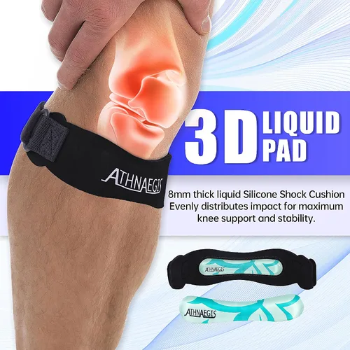 Vista 4 de Correa de cuero para aliviar el dolor de rodilla y estabilizador de rótula, soporte de silicona líquida para senderismo, fútbol, baloncesto, correr