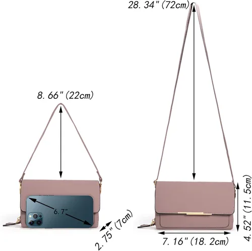 Vista 6 de UTO Bolso bandolera pequeño para mujer, bolsa para teléfono celular, tarjetero con cartera con cartera de muñeca y bolsos
