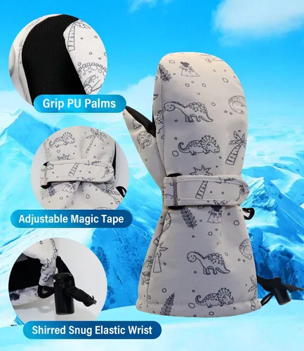 Vista 4 de Duoyeree Guantes impermeables para niños con forro polar para niños y niñas invierno nieve y esquí gruesos aislados para clima frío