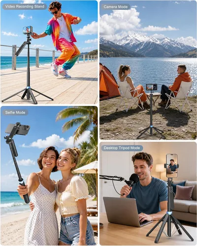 Vista 8 de Trípode de palo selfie de 4 patas de 71 pulgadas para GoPro/Osmo Pocket 3/insta360/iPhone/Android, soporte de trípode para teléfono celular