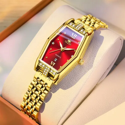 Vista 2 de OLEVS Reloj para mujer de acero inoxidable dorado, vestido de moda, analógico, de cuarzo, luminoso, impermeable, reloj Wrsit para mujer