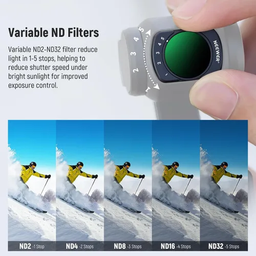 Vista 5 de NEEWER Juego de filtros ND compatibles con DJI Osmo Pocket 3 Creator Combo Accesorios, lente gran angular + ND2-32 variable + CPL + filtro