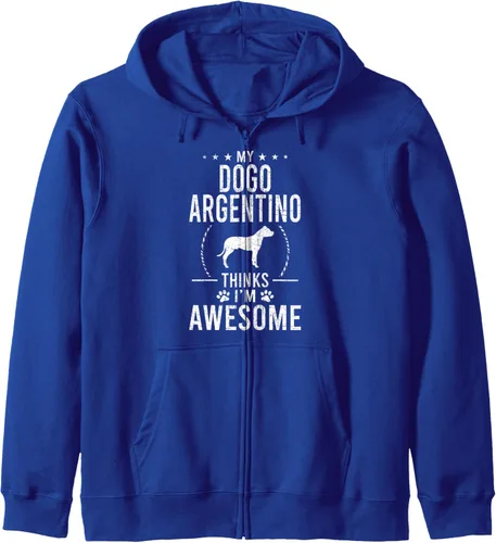 Vista 4 de My Dogo Argentino Thinks I'm Awesome Dog Lover Sudadera con capucha y cremallera, Negro