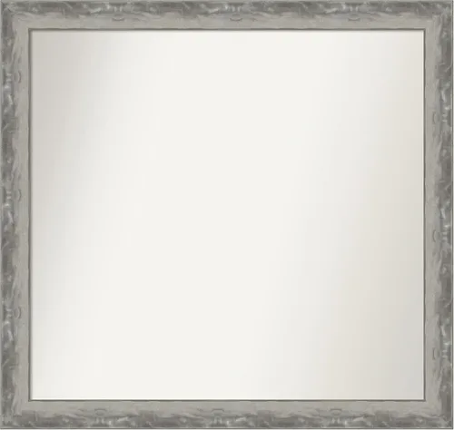 Vista 208 de Amanti Art Espejo de baño plateado para sobre el fregadero, 24 x 24 pulgadas, espejo cuadrado de peltre forjado a medida, marco de madera casual