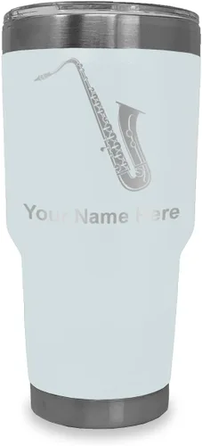Vista 10 de LaserGram Vaso aislado al vacío de 20 onzas, saxofón, grabado personalizado incluido (negro)