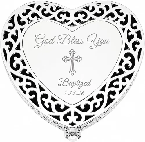 Vista 11 de Cherished Moments - Joyero personalizado con forma de corazón de filigrana Plata-Bautismo
