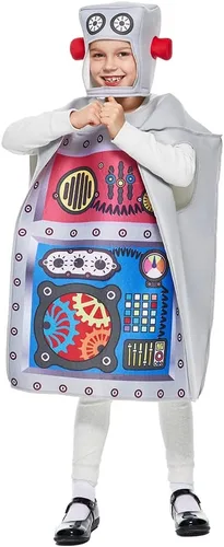 Vista 3 de EraSpooky Disfraz de robot para niños, túnica unisex con tocado para niños y niñas