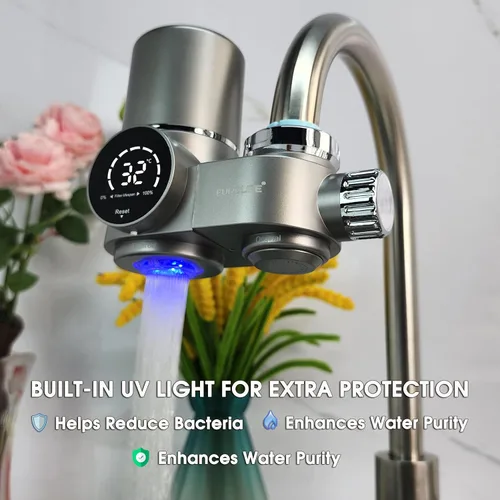 Vista 3 de Combo EUROLIFE - Filtro de agua para montaje en grifo EL-LS-A13, filtro de agua LED para fregadero con luz UV e indicador de vida del filtro
