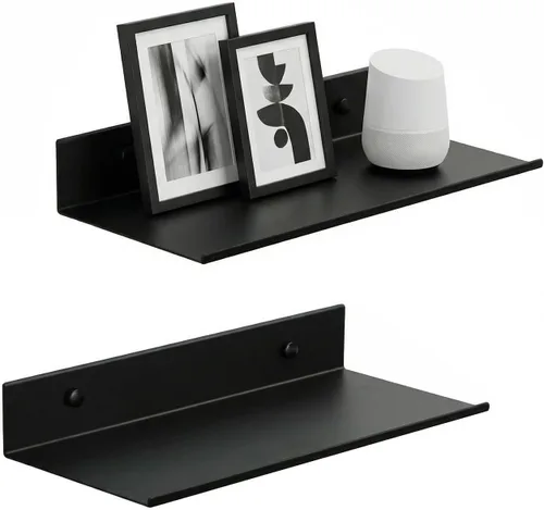 Vista 8 de Z metnal Estantes flotantes pequeños, mini estante de metal para pared, aluminio, montado en la pared y sin taladro, negro, 4.7 pulgadas, paquete