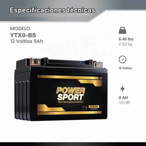 Vista 2 de ExpertPower Batería de repuesto YTX9-BS 12v 9ah para YUASA YTX9-BS
