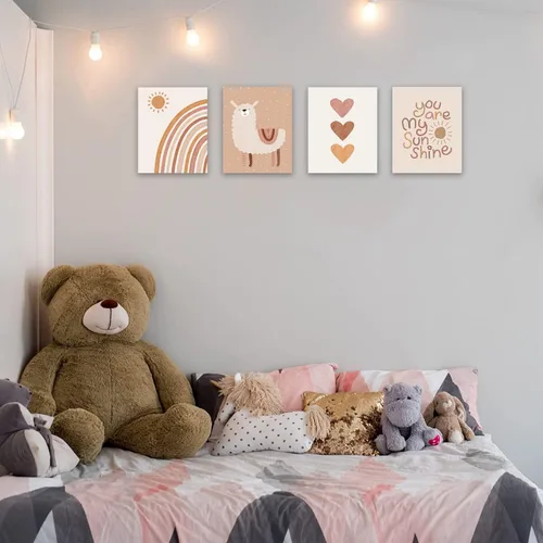 Vista 3 de Quzenu Lienzo bohemio con diseño de arco iris con texto en inglés «You Are My Sunshine» enmarcado para decoración de habitación de bebé y niña, arte