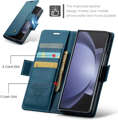 Vista 2 de Funda para Samsung Galaxy Z Fold 5 (2023), funda de piel sintética tipo cartera con tarjetero con bloqueo RFID, función atril, a prueba de golpes