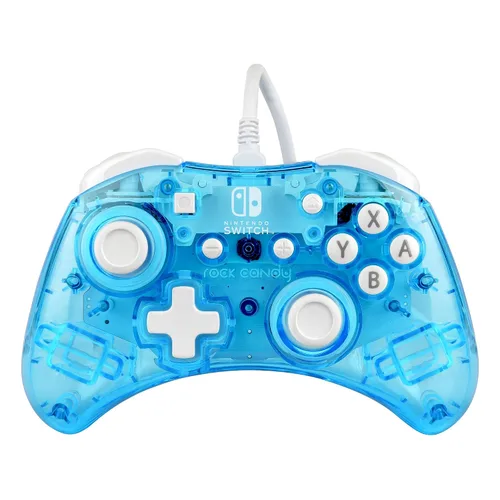 Vista 2 de Rock Candy Wired Gaming Switch Pro Controller - Blu-merang Blue Clear - Licensed by Nintendo - OLED Compatible - Compact, Hard Transparent Plastic
