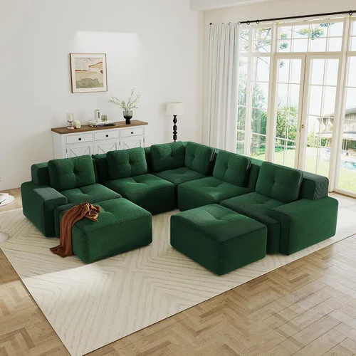 Vista 102 de Sofás modulares sin hueso de 152.8 pulgadas para sala de estar, sofá modular con diván en forma de L, cómodo asiento profundo tapizado de tela