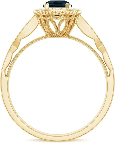 Vista 16 de Anillo de compromiso con halo de diamantes de topacio azul londinense certificado, calidad AAA, anillo de diamantes de topacio azul natural
