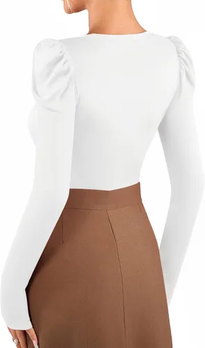 Vista 4 de MANGOPOP Camiseta elegante de manga larga con cuello redondo para mujer