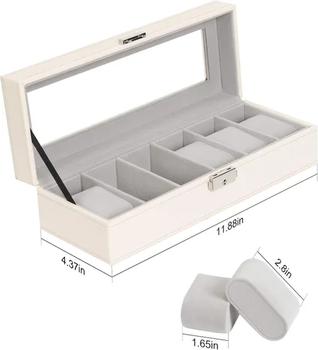 Vista 2 de NEX Caja de reloj organizador para hombres, de piel sintética superior de cristal para el almacenamiento de relojes