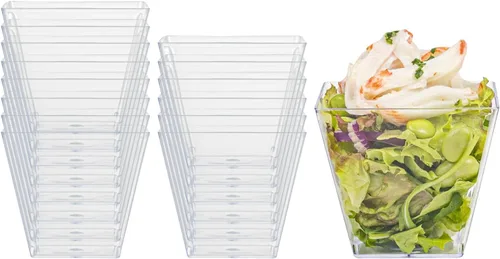 Vista 7 de Restaurantware Mini vaso de postre Kova de 2 onzas, elegantes vasos cuadrados de plástico rosa en polvo: perfecto para servir postres y muestras
