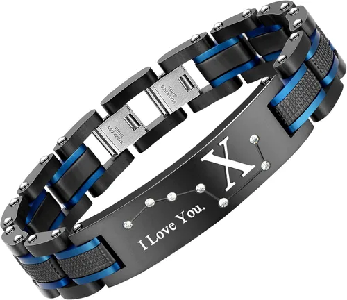 Vista 19 de Pulsera de dos tonos de acero inoxidable para hombre, chapado en iones negro y azul, regalo para hombres, marido, padre