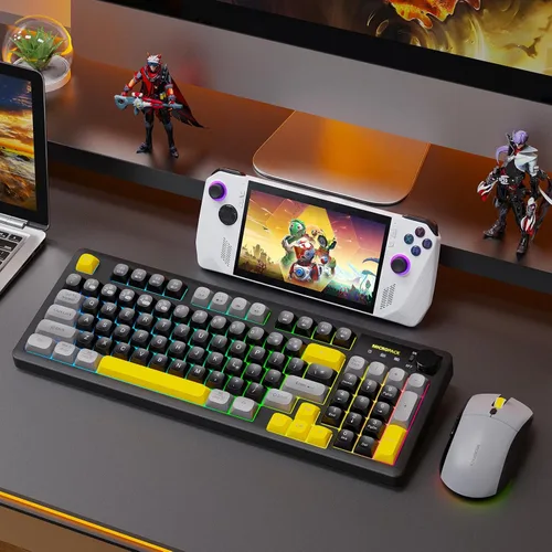 Vista 9 de Combo de teclado y mouse inalámbricos cremoso con teclado numérico para computadora de escritorio, Mac, iPad, Bluetooth/2.4 ghz/recargable