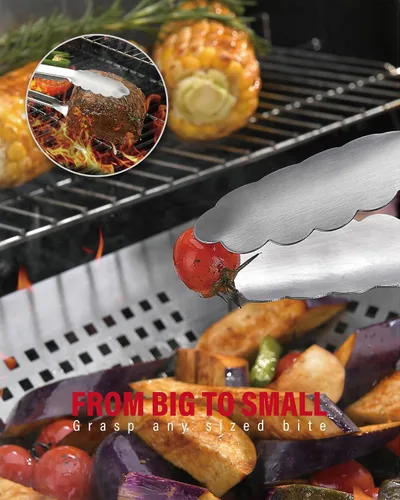Vista 4 de Grilaz Juego de herramientas para barbacoa de acero inoxidable Mangos de madera teñida oscura Accesorios de parrilla para trabajo pesado Juego