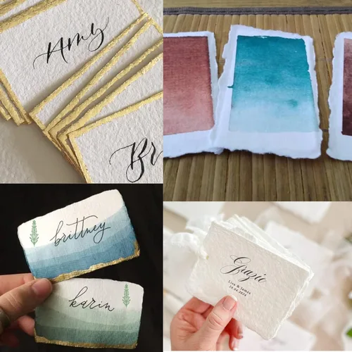 Vista 6 de Papel de algodón hecho a mano con borde Deckle de algodón reciclado, tarjeta mixta para tarjetas de colocación/acompañantes, tarjetas de lugar