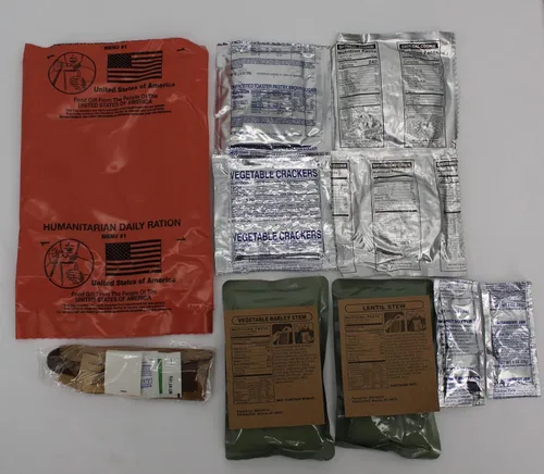 Vista 3 de 2 Comidas RACIÓN DIARIA HUMANITARIA MRE - MENÚ ALEATORIO - Fecha de inspección 10/2022 o más reciente