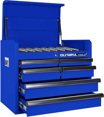 Vista 12 de Olympia Tools Caja de herramientas móvil resistente de 72 pulgadas, con banco de trabajo superior de madera maciza, baúl de herramientas con ruedas