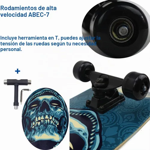 Vista 3 de Patineta profesional completa de 31 pulgadas, 7 capas de madera de arce cóncava, patinetas cóncavas de doble patada para adolescentes
