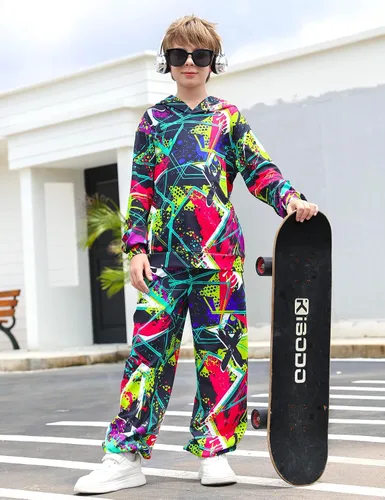 Vista 3 de uideazone Conjunto de sudadera con capucha y pantalón para niños 5-14T, conjunto de 2 piezas con estampado 3D