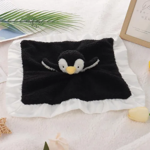 Vista 2 de Apricot Lamb Manta de seguridad suave de animales de peluche, diseño de pingüino negro, manta de personaje para guardería, felpa de lujo