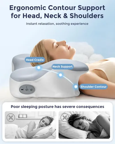 Vista 4 de Almohada cervical del cuello para dormir que calienta la almohada vibrante Gris