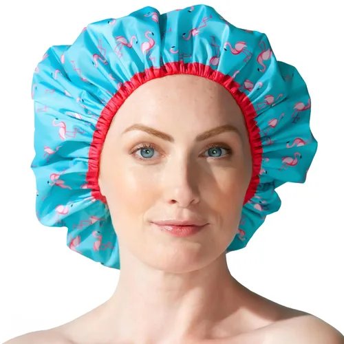 Vista 9 de Betty Dain Gorro de baño y ducha reutilizable, gorro de ducha impermeable de gran tamaño para todas las longitudes de cabello, forro de PEVA