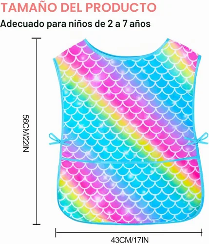 Vista 6 de Sylfairy Bata de arte para niños, impermeable, para pintar, delantal de pintura para niños pequeños