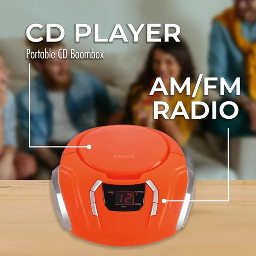 Vista 2 de Reproductor de CD portátil Boombox con radio AM/FM + altavoces incorporados + entrada auxiliar para teléfono/auriculares/cualquier audio