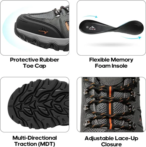 Vista 3 de NORTIV 8 Zapatos de senderismo impermeables para hombre, zapatos de senderismo de cuero para exteriores, senderismo, camping, caminata