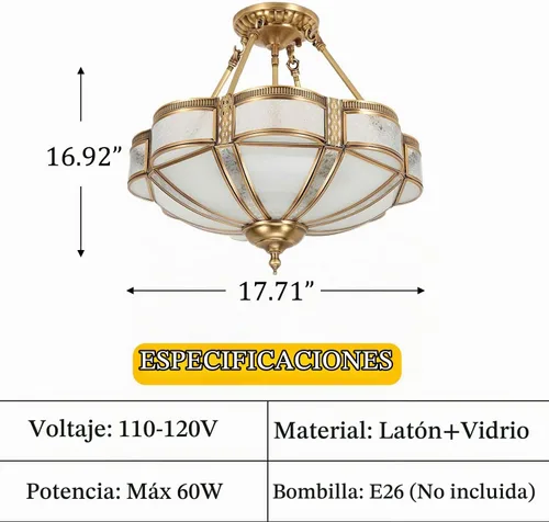 Vista 9 de Lámpara de techo de latón de 4 luces semiempotrada, candelabro dorado para comedor, lámpara de techo de vidrio esmerilado, luz empotrada moderna
