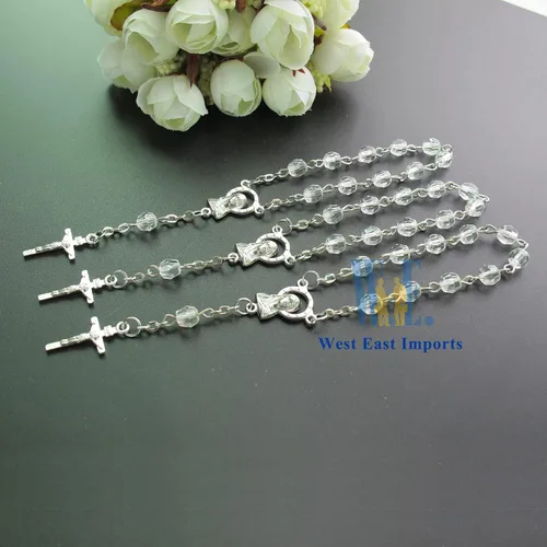 Vista 5 de Bautizo Favores (24PCS) Mini Rosarios de perlas simuladas con detalles chapados en Sivler - Reduerdos Mini rosarios/Recuerditos De Bautismo