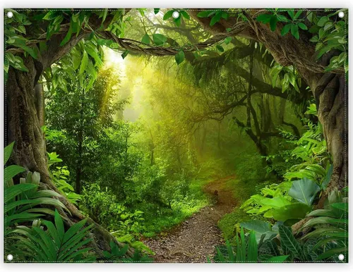 Vista 10 de Telón de fondo de fotografía de bosque de selva tropical de 7 x 5 pies, paisaje natural, safari, decoración de fiesta para niños y adultos